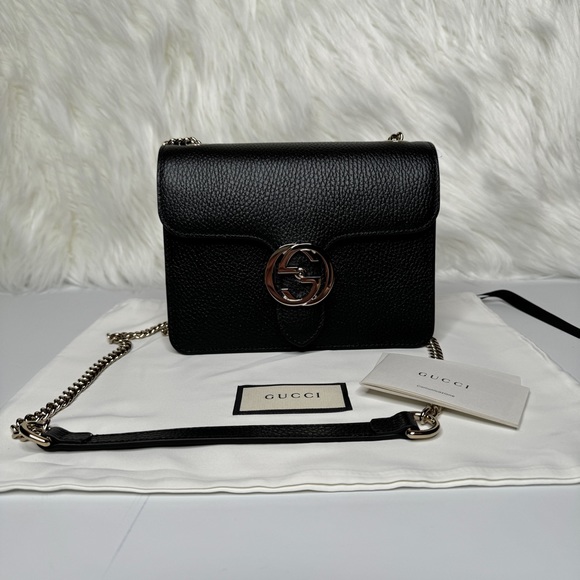 Gucci Handbags - Gucci Black Icon GG Interlocking Small Crossbody Bag